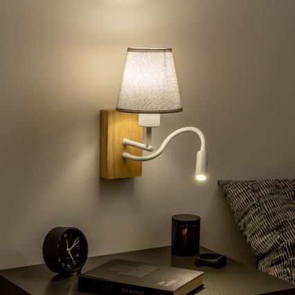 Brilagi - LED fleksibilna zidna lampa NUBILA WOOD 1xE27/25W/230V + LED/3W hrast/siva