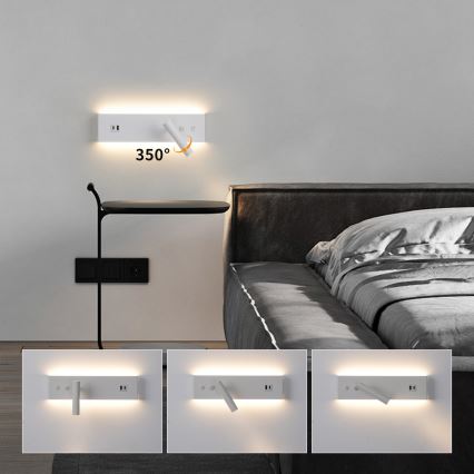 Brilagi - NOCTIS zidno usmereno LED svetlo sa USB portom, LED/3W/230V + LED/9W, belo