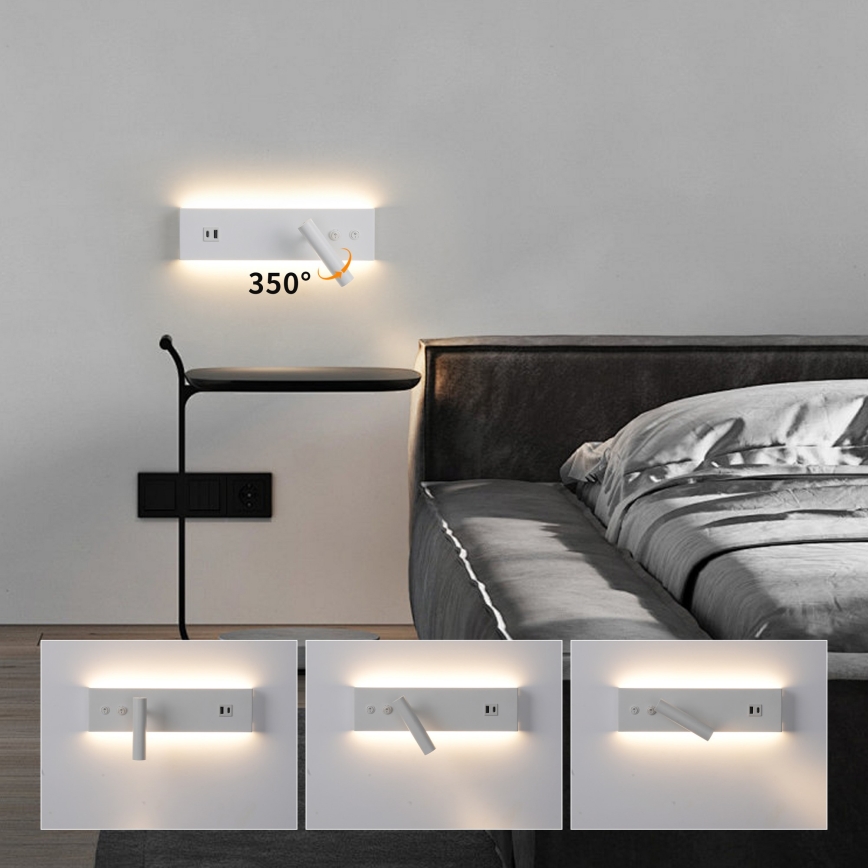 Brilagi - NOCTIS zidno usmereno LED svetlo sa USB portom, LED/3W/230V + LED/9W, belo