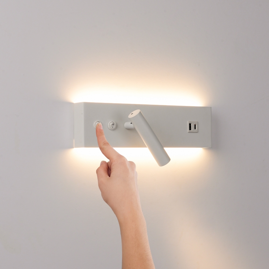 Brilagi - NOCTIS zidno usmereno LED svetlo sa USB portom, LED/3W/230V + LED/9W, belo