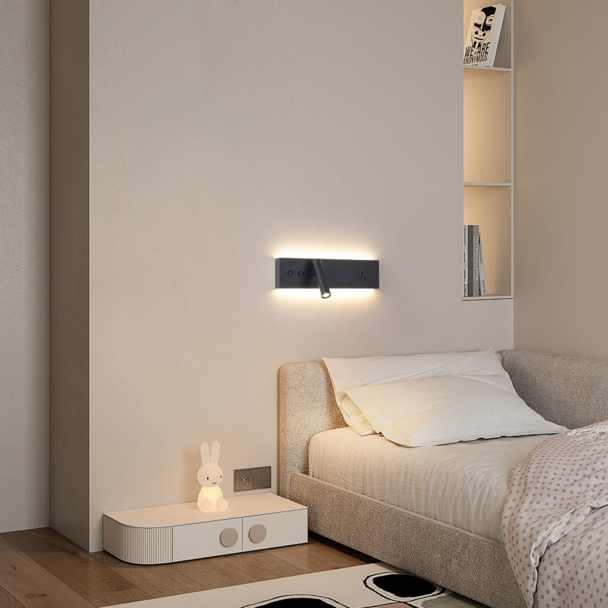 Brilagi - LED zidna spot svetiljka sa USB portom NOCTIS LED/3W/230V + LED/9W crna