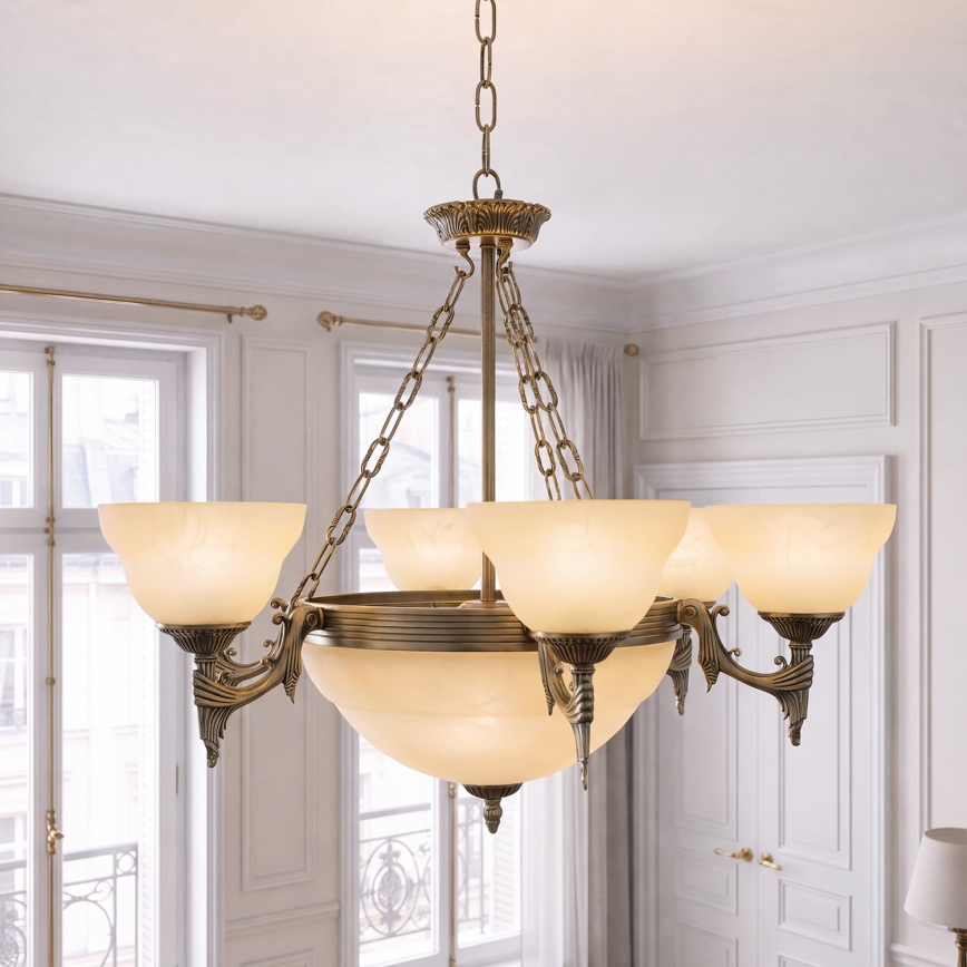 BRILAGI - Luster na lancu DAHLIA 9xE27/40W/230V prečnik 74 cm mesing