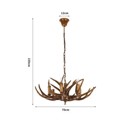 Brilagi - Luster na lancu DEER 6xE14/10W/230V Ø 70 cm, u obliku rogovlja