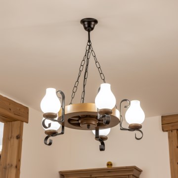 Brilagi - Luster na lancu ROATA 5xE14/40W/230V, prečnik 50 cm, buk/orah