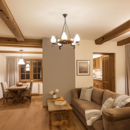 BRILAGI - Luster na lancu ROATA 5xE14/40W/230V, prečnik 50 cm, buk/orah