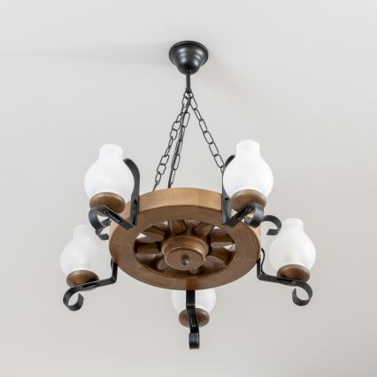 BRILAGI - Luster na lancu ROATA 5xE14/40W/230V, prečnik 50 cm, buk/orah