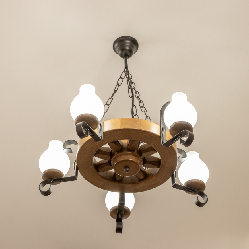 BRILAGI - Luster na lancu ROATA 5xE14/40W/230V, prečnik 50 cm, buk/orah