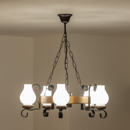 BRILAGI - Luster na lancu ROATA 5xE14/40W/230V, prečnik 50 cm, buk/orah
