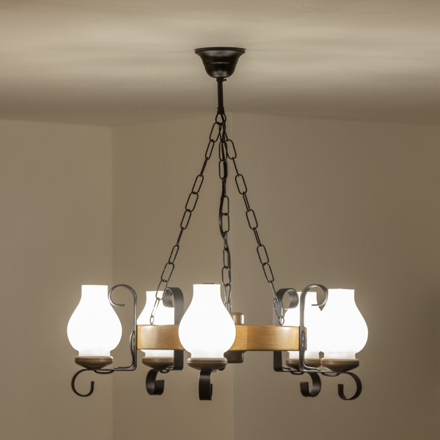 BRILAGI - Luster na lancu ROATA 5xE14/40W/230V, prečnik 50 cm, buk/orah