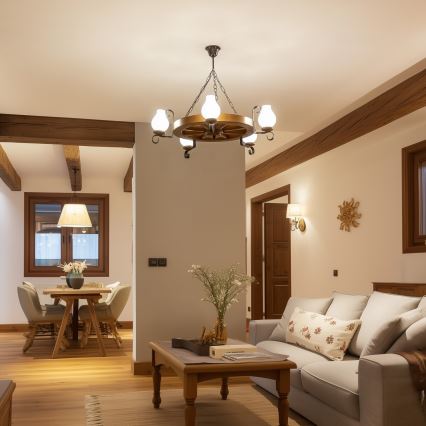 BRILAGI - Luster na lancu ROATA 5xE14/40W/230V prečnik 70 cm buk/orah