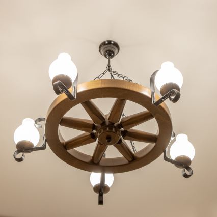 BRILAGI - Luster na lancu ROATA 5xE14/40W/230V prečnik 70 cm buk/orah
