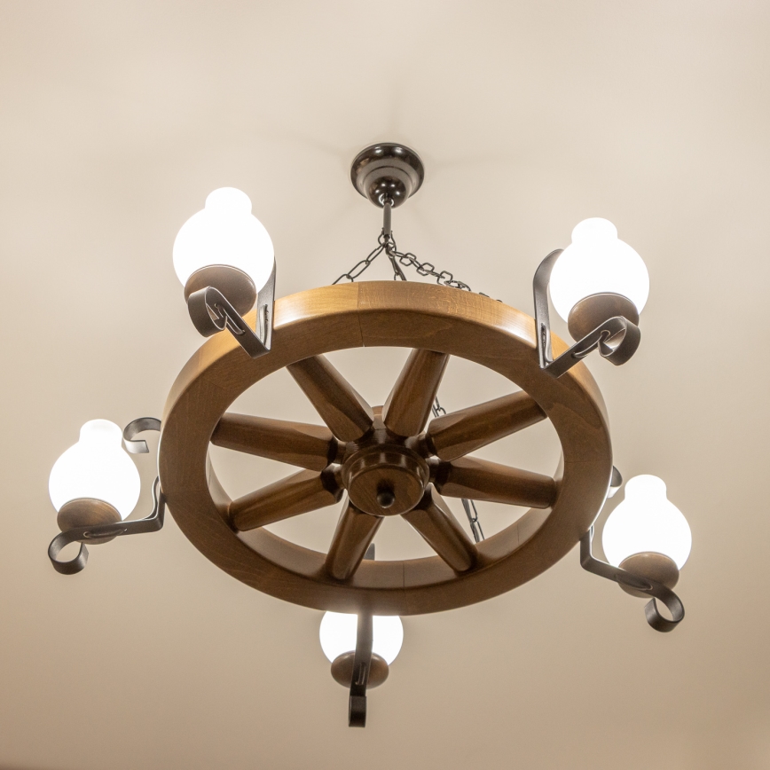 BRILAGI - Luster na lancu ROATA 5xE14/40W/230V prečnik 70 cm buk/orah