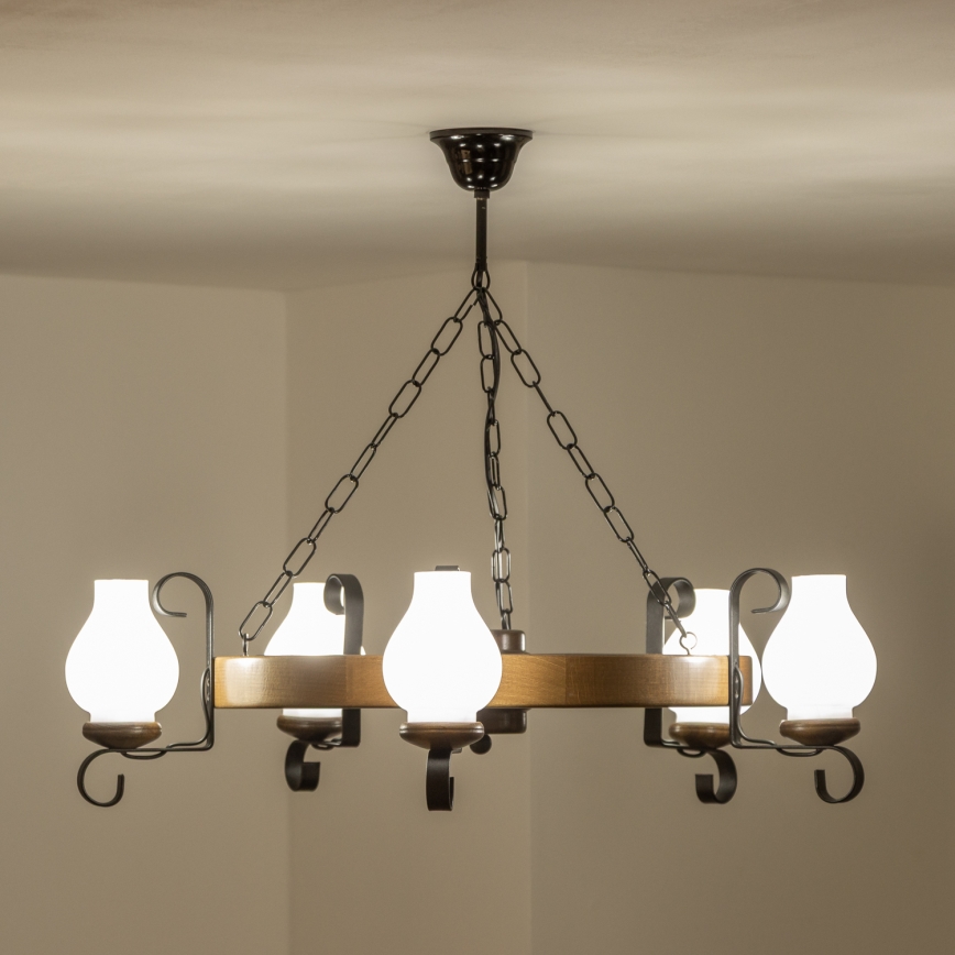 BRILAGI - Luster na lancu ROATA 5xE14/40W/230V prečnik 70 cm buk/orah