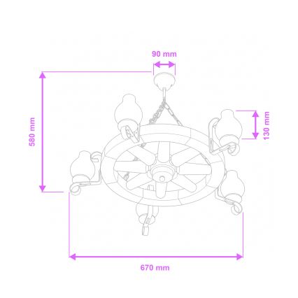 BRILAGI - Luster na lancu ROATA 5xE14/40W/230V prečnik 70 cm buk/orah