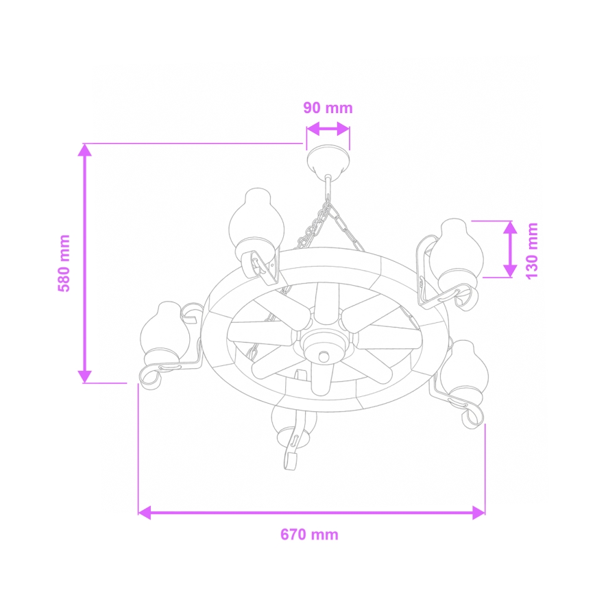 BRILAGI - Luster na lancu ROATA 5xE14/40W/230V prečnik 70 cm buk/orah