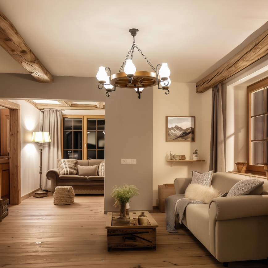 Brilagi - Luster na lancu ROATA 6xE14/40W/230V prečnik 70 cm bukva/orah