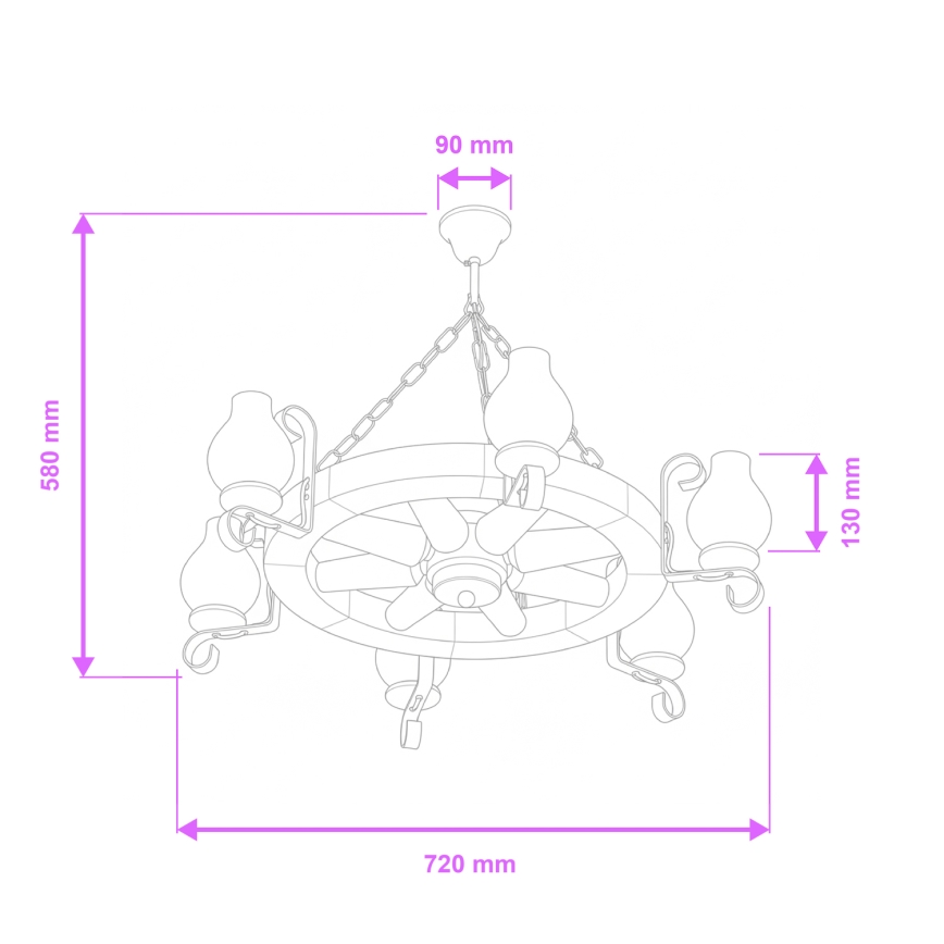 Brilagi - Luster na lancu ROATA 6xE14/40W/230V prečnik 70 cm bukva/orah