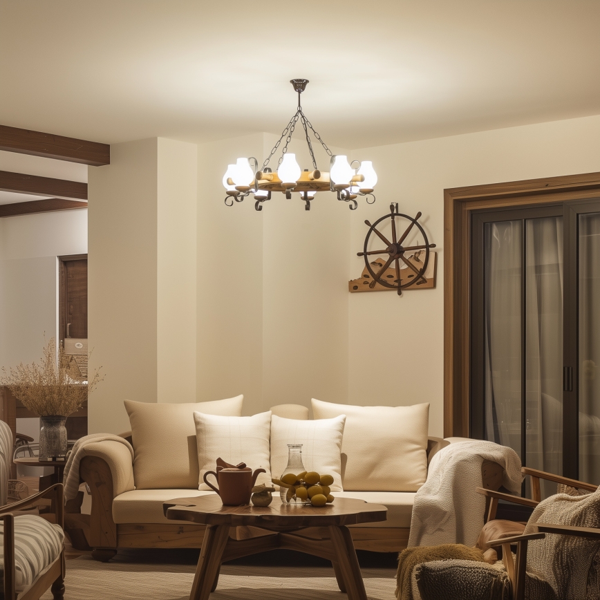 BRILAGI - Luster na lancu TIMONA 8xE14/40W/230V, prečnik 70 cm, bukva