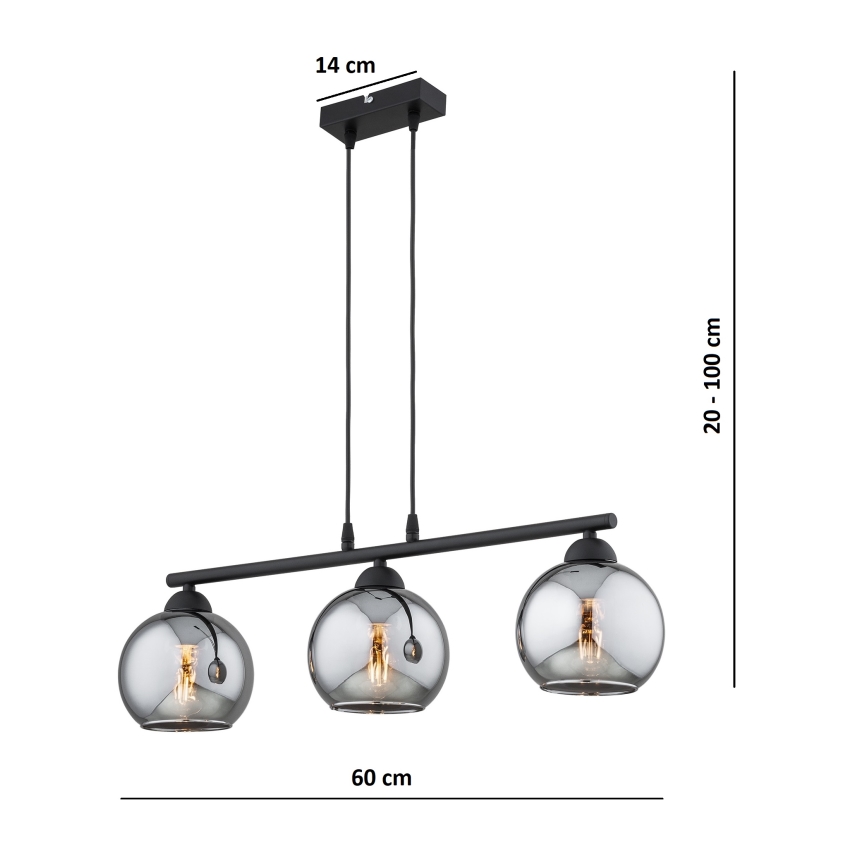 Brilagi - Luster na lanku DIOR 3xE27/60W/230V crna/dimno siva