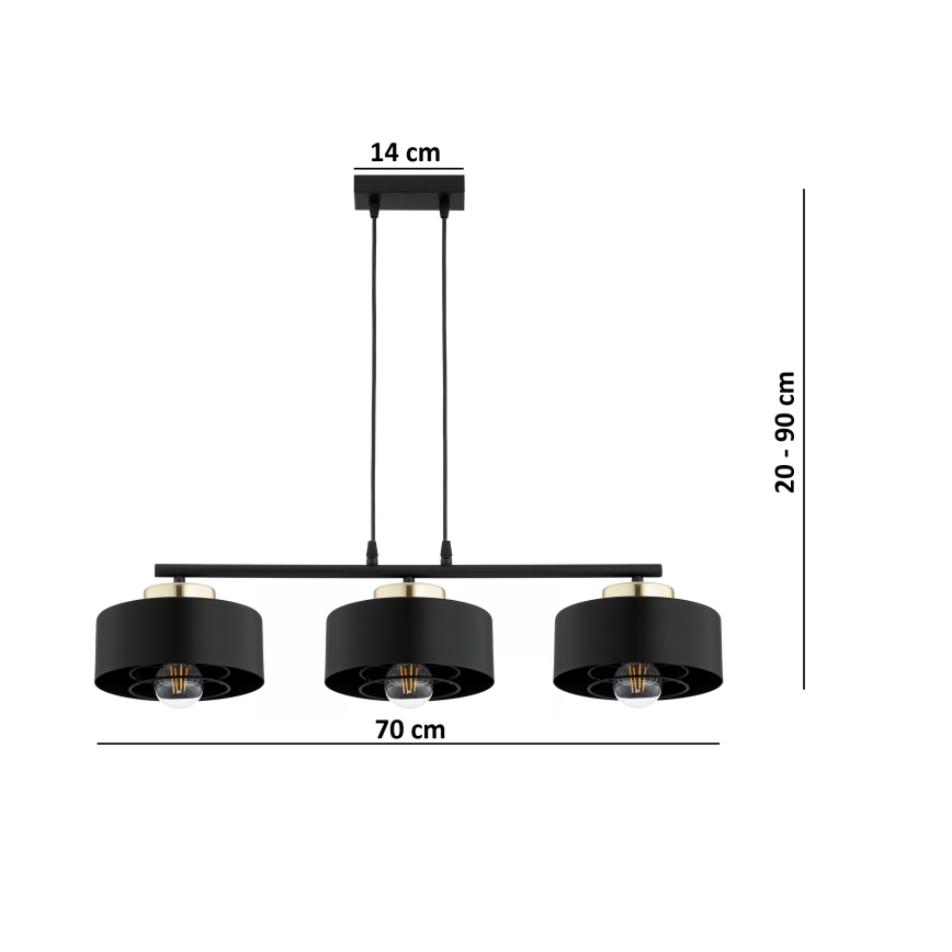 Brilagi - Luster na lanku SPRING 3xE27/60W/230V crna/zlatna