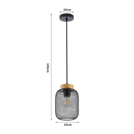 Brilagi - Luster na sajli BASKLITE 1xE27/15W/230V drvo/crna