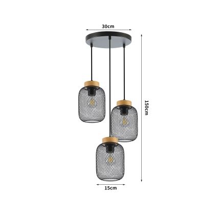 Brilagi - Luster na sajli BASKLITE 3xE27/15W/230V drvo/crna