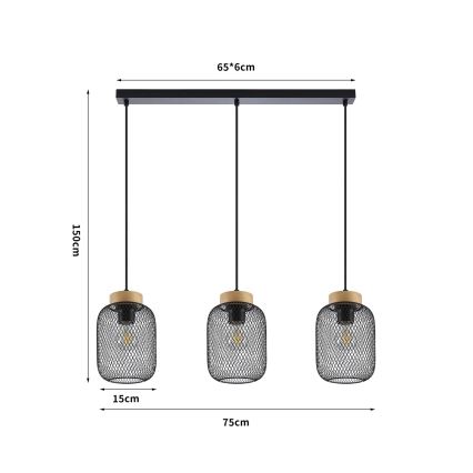Brilagi - Luster na sajli BASKLITE 3xE27/15W/230V drvo/crna