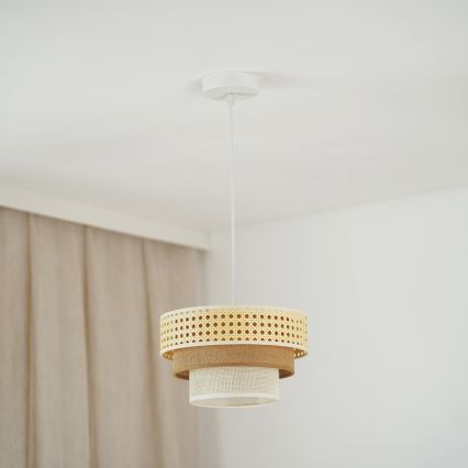 Brilagi - Luster na sajli CEDAR LUNETA 1xE27/15W/230V prečnik 25 cm ratan/braon/krem