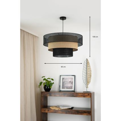 Brilagi - Luster na sajli DAKOTA LUNETA 1xE27/15W/230V prečnik 60 cm crna/ratan