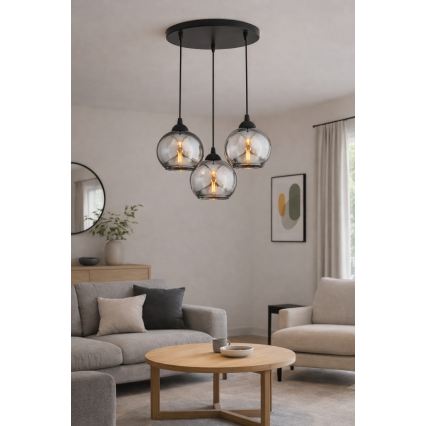 Brilagi - Luster na sajli DIOR 3xE27/60W/230V crna/dimljena siva
