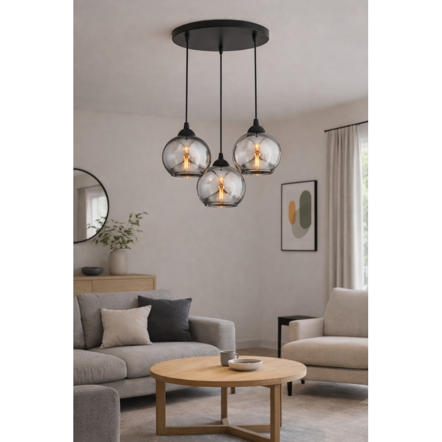 Brilagi - Luster na sajli DIOR 3xE27/60W/230V crna/dimljena siva