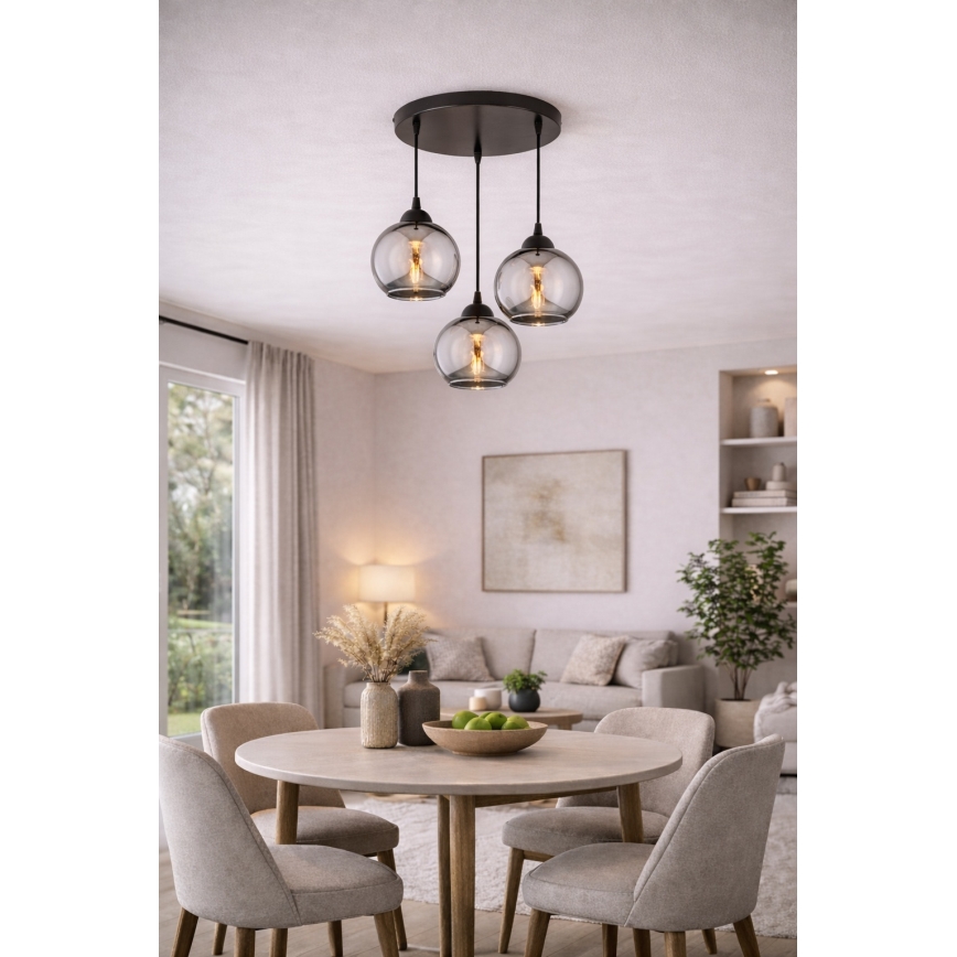 Brilagi - Luster na sajli DIOR 3xE27/60W/230V crna/dimljena siva
