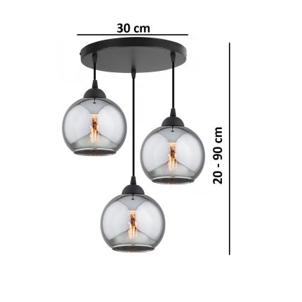 Brilagi - Luster na sajli DIOR 3xE27/60W/230V crna/dimljena siva