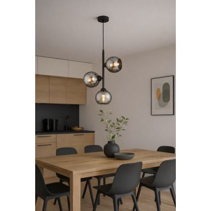 Brilagi - Luster na sajli DIOR 3xE27/60W/230V crna/zadimljena siva