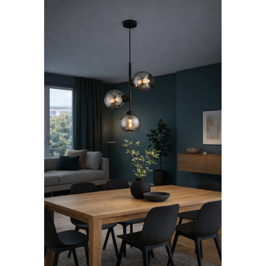 Brilagi - Luster na sajli DIOR 3xE27/60W/230V crna/zadimljena siva