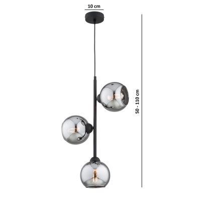 Brilagi - Luster na sajli DIOR 3xE27/60W/230V crna/zadimljena siva