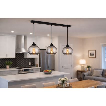 Brilagi - Luster na sajli DIOR 3xE27/60W/230V crna/zadimljeno-siva