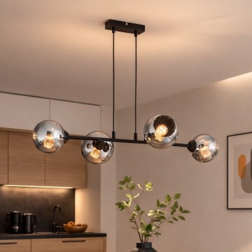 Brilagi - Luster na sajli DIOR 4xE27/60W/230V crna/dimljeno-siva