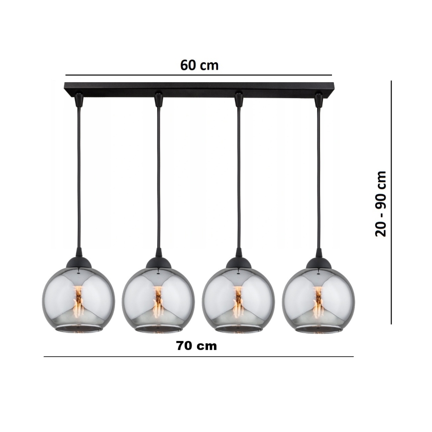 Brilagi - Luster na sajli DIOR 4xE27/60W/230V crna/zadimljeno siva