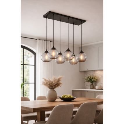 Brilagi - Luster na sajli DIOR 6xE27/60W/230V crna/dimljeno-siva