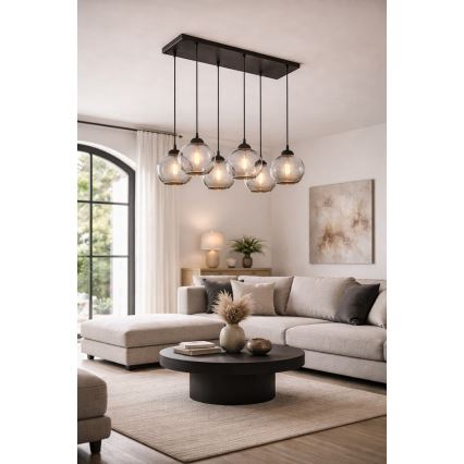 Brilagi - Luster na sajli DIOR 6xE27/60W/230V crna/dimljeno-siva