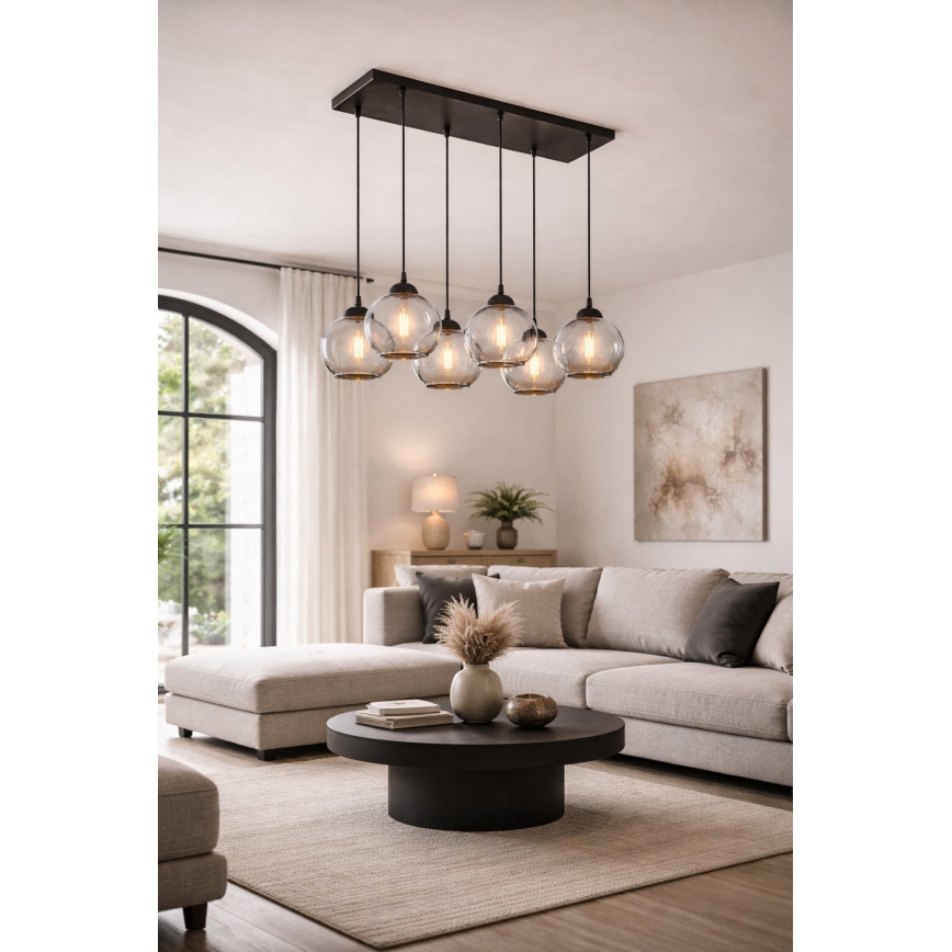 Brilagi - Luster na sajli DIOR 6xE27/60W/230V crna/dimljeno-siva