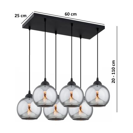 Brilagi - Luster na sajli DIOR 6xE27/60W/230V crna/dimljeno-siva