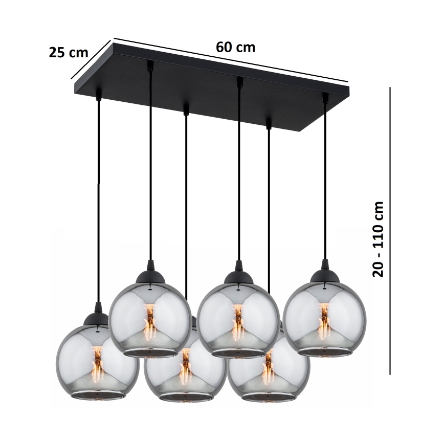 Brilagi - Luster na sajli DIOR 6xE27/60W/230V crna/dimljeno-siva