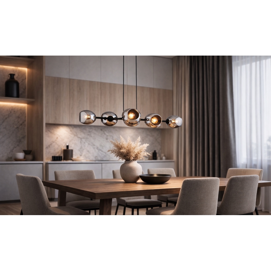 Brilagi - Luster na sajli DIOR 6xE27/60W/230V crna/dimno siva