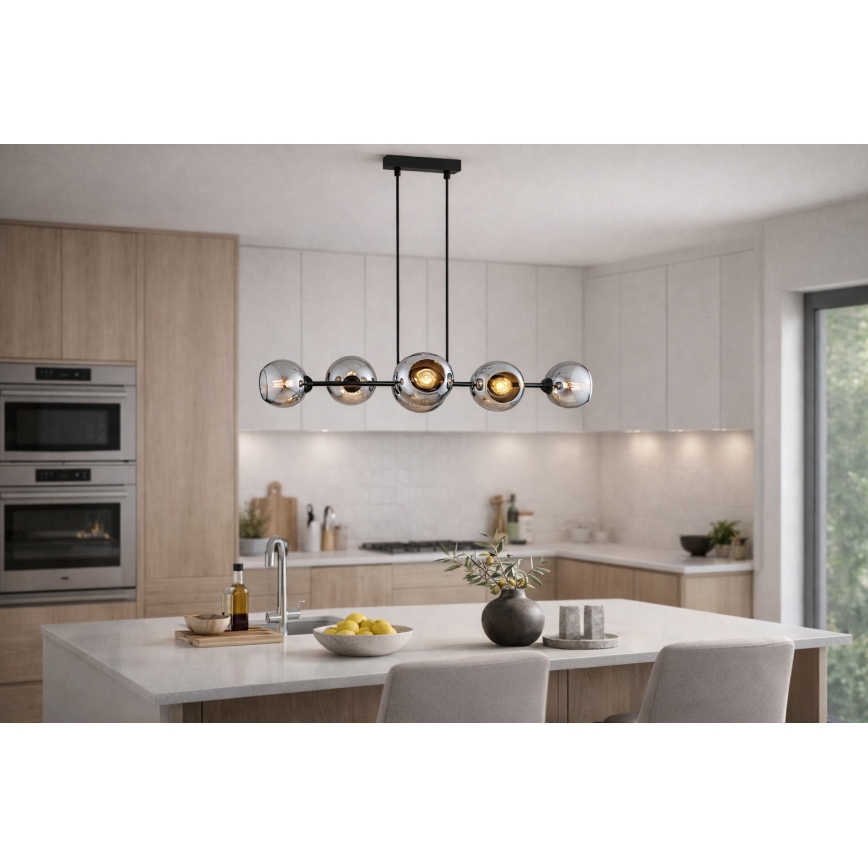 Brilagi - Luster na sajli DIOR 6xE27/60W/230V crna/dimno siva
