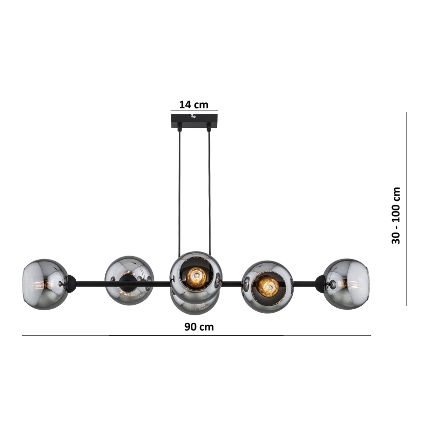 Brilagi - Luster na sajli DIOR 6xE27/60W/230V crna/dimno siva