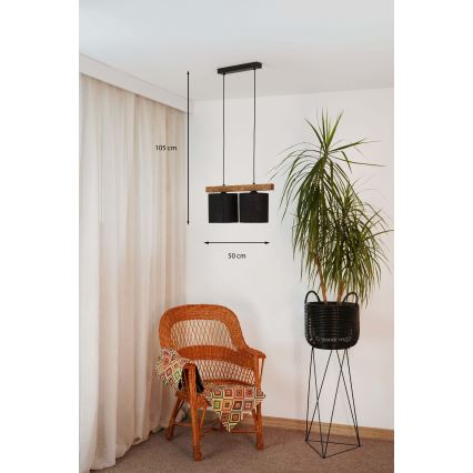 Brilagi - Luster na sajli FOREST 2xE27/15W/230V borovina/crna