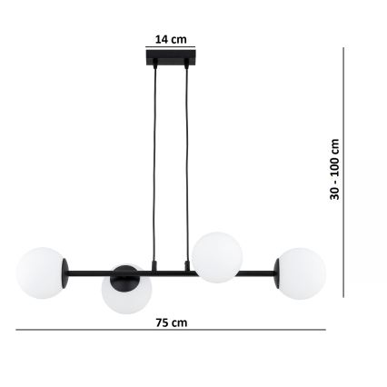 Brilagi - Luster na sajli MILO 4xE27/60W/230V crna
