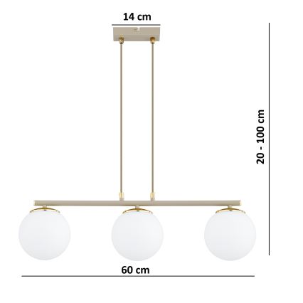 Brilagi - Luster na sajli MILO ECRU 3xE27/60W/230V bež/zlatna